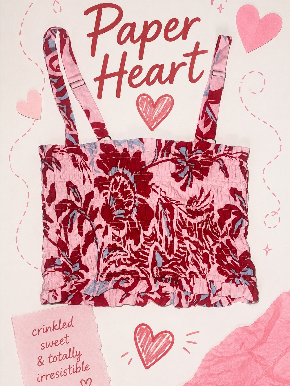 Pink & Red Floral Smocked Crop Top - Paper Heart